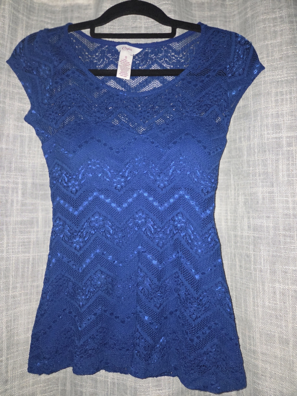 Candie's Royal Blue Lace Cap-Sleeve Women's Top